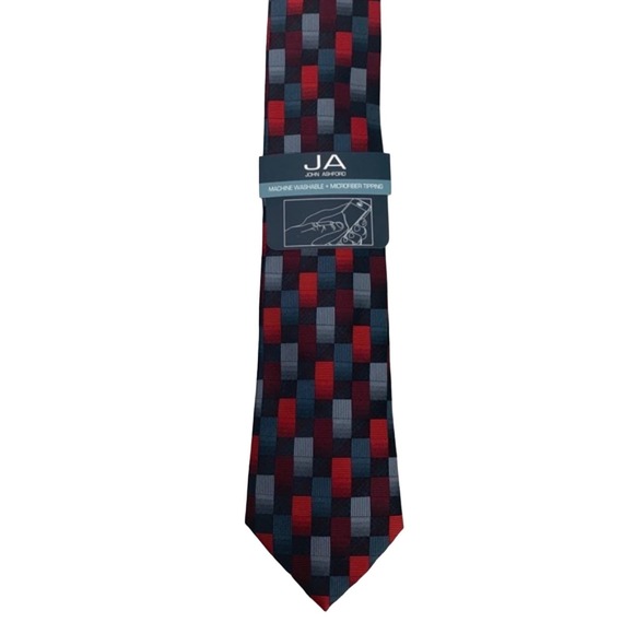 John Ashford Men's Geometric Red Grey & Black Business Necktie Tie $49 NWT - Picture 1 of 2